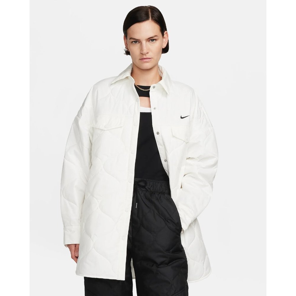 Nike Sportswear Quilted Trench Jacket Womens Size SMALL SHACKET FB8732-133 White